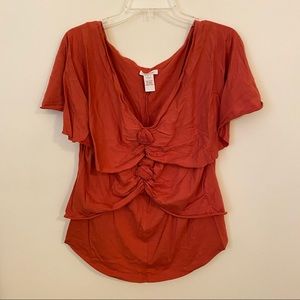 Sundance V Neck Top Red Roses Layered Drapey Top